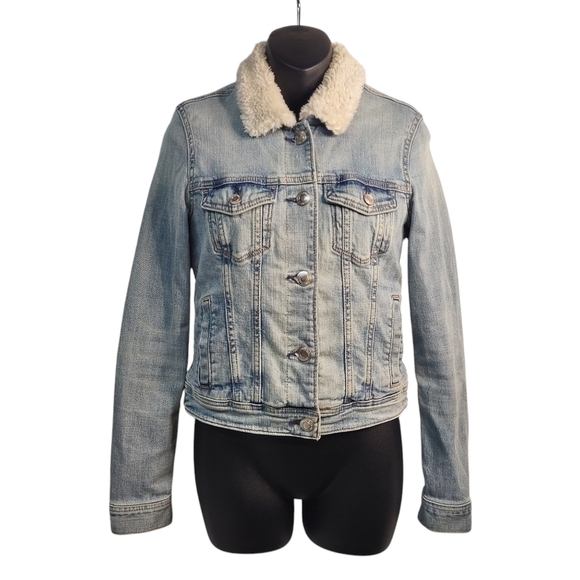 American Eagle Denim Jacket Women's Blue Denim Sherpa Lined Jacket Size X-small - Picture 1 of 10